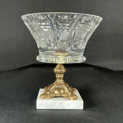 Vintage Crystal & Brass Footed Bowl