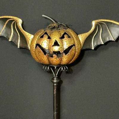 Vintage Eddy Jack O Lantern With Bat Wings On A Pedestal 