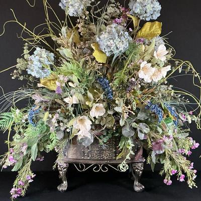 Large Artificial Arrangement Ith Purple & Blue In Metal Chest