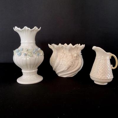 2 Beleek Vases And Small Pitcher