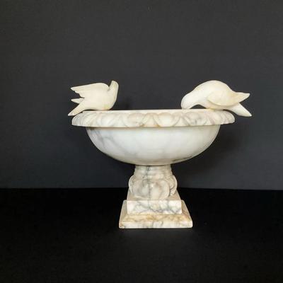 Italian Alabaster Bird Bath With Doves