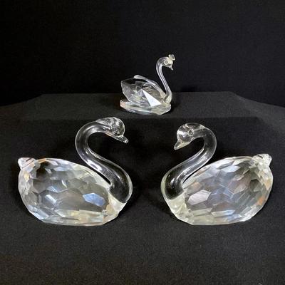 Two Shannon Lead Crystal Swans And A Friend
