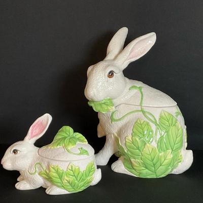 Fitz And Floyd,Le Lapin, Rabbit Cookie Jar And Trinket Box
