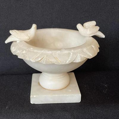 Vintage Italian Alabaster Bird Bath With 2 Birds
