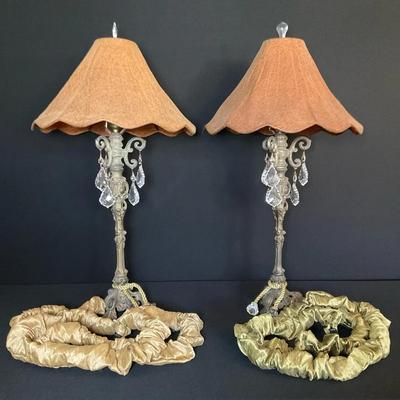 Two Table Lamps With Hanging Crystals