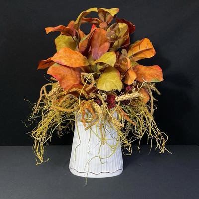 Faux Fall Arrangement In White Vase