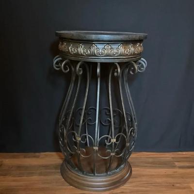 Metal, Wood And Marble Accent Table
