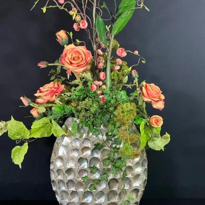Artificial Arrangement In Large Shell Planter 