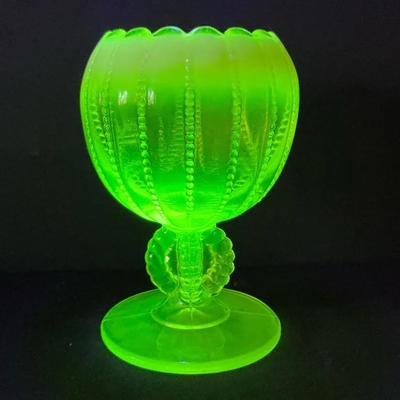 Northwood Vaseline Opalescent Rose Bowl 