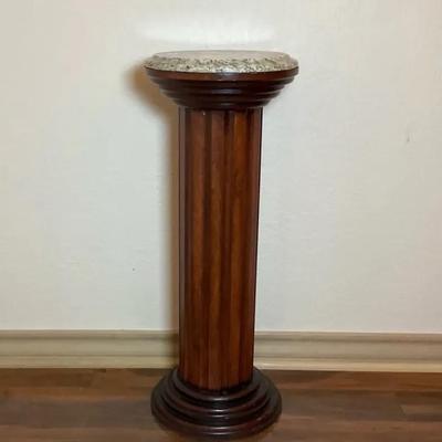 Wooden Column Pedestal With Marble Top