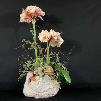 Swan With Faux Plants