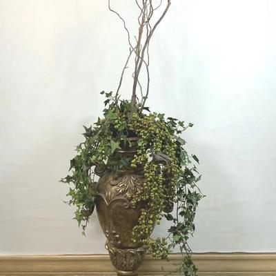 Artificial Plant With Berries In Gold Toned Urn 