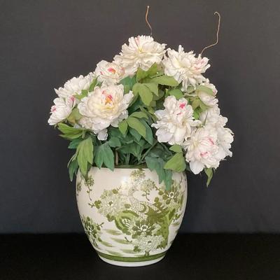 Decorative Asian Pot with Floral Arrangement