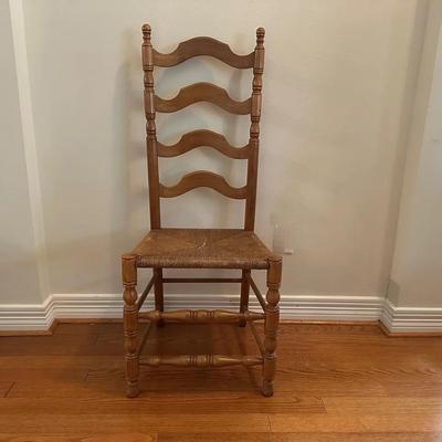 Vintage Early American Ladder Back Chair With Rush Seat 
