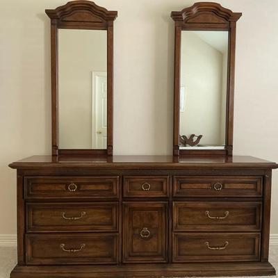 Wooden Dresser With Two Mirrors