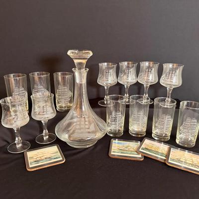 Decanter And Matching Glassware