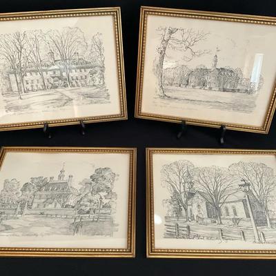 Four Framed Drawings Of Williamsburg, VA