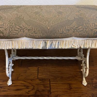 Vintage Upholstered Bench With Iron Claw Legs