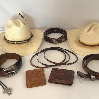 Western Wear Hats, Belts, Wallets, And A Bolo Tie