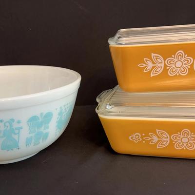 Amish Butter Print, And Butterfly Gold Flower PYREX 