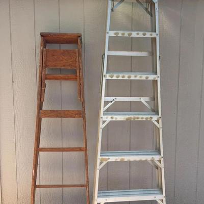 6ft wooden ladder & 8ft metal Gorilla ladder 