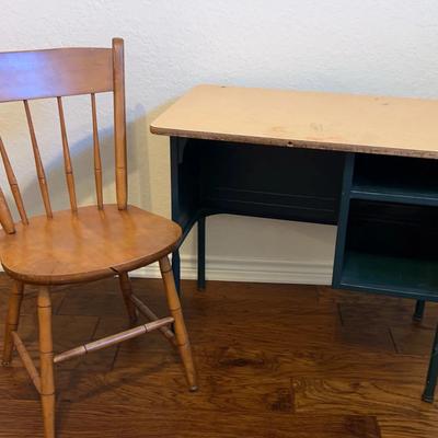 Vintage Children’s Desk And Wooden Chair