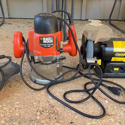 Steel Grip grinder, Black & Decker Plunge router and DeWalt sander 
