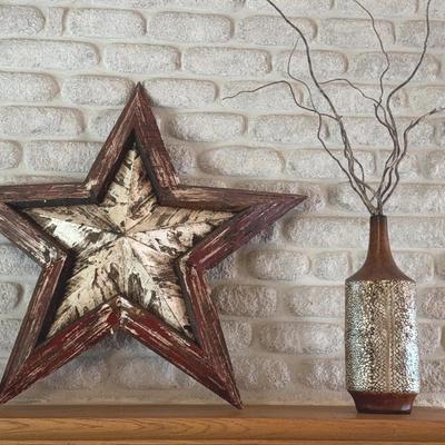 Mantle Decor - Wooden Star and vase 