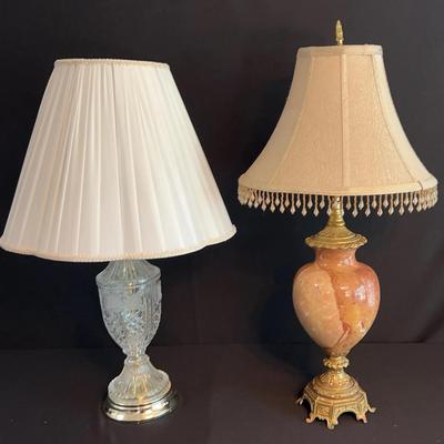 Marble And Gold Lamp From Italy And Crystal Glass Lamp