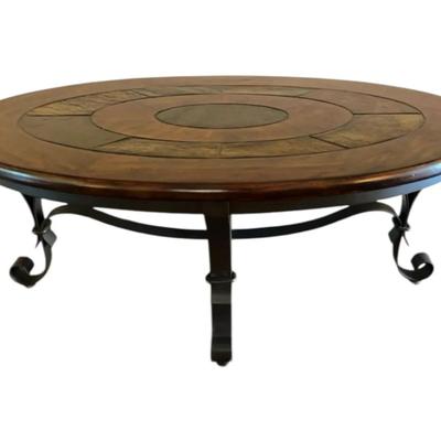 Wood And Stone Top Coffee Table With Metal Legs