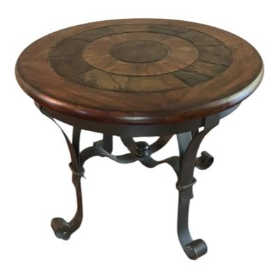 Wood And Stone Top Side Table With Metal Legs 