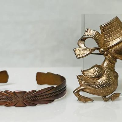 Copper Bracelet and Vintage Brooch