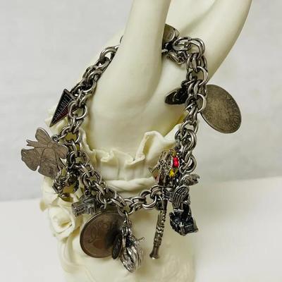 Sterling Silver Vintage Charm Bracelet with Charms