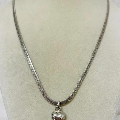 Sterling Silver Reversible Herringbone Pendant Necklace