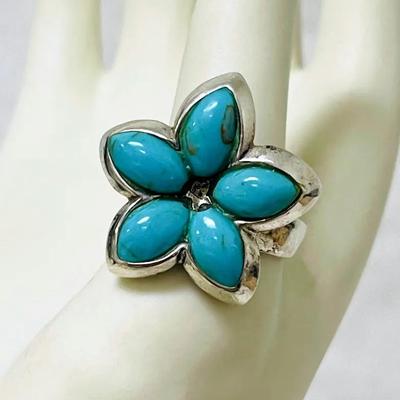 Sterling Silver and Turquoise Flower Ring