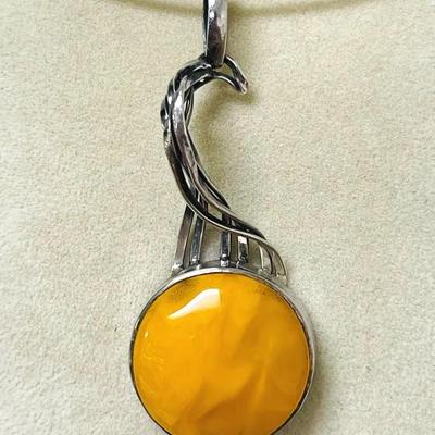 Honey Amber Sterling Silver Pendant 