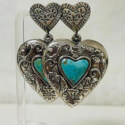 Sterling Silver and Turquoise Heart Earrings