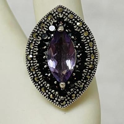 Sterling Silver Spinel and Marcasite Ring