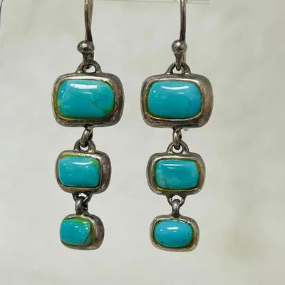 Signed Sterling Silver and Turquoise Earrings