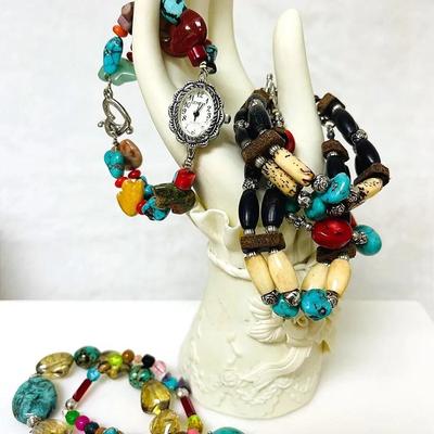“Geneva” Watch and Fashion Turquoise Bracelets