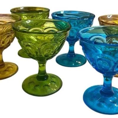 Mid-Century “Moon and Stars” Carnival Glass Sherbet Set