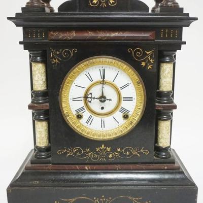 1001	F KROEBER IRON & SLATE MANTLE CLOCK, APPROXIMATELY 13 IN X 6 IN X 17 IN HIGH
