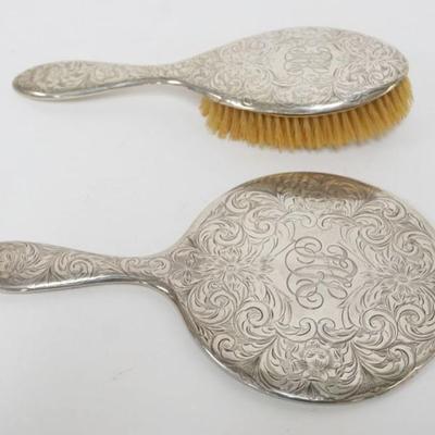 Sale Photo Thumbnail #191: 1191	STERLING SILVER LADIES DRESSER MIRROR AND HAIR BRUSH
