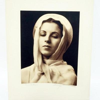 1088	H RICHARDSON CREMER PHOTOGRAPHER (1878-1942) NEW YORK, NEW JERSEY, 1938 PHOTO OF YOUNG WOMAN TITLED *SAINT CATHERINE* EXHIBIT TAGS...