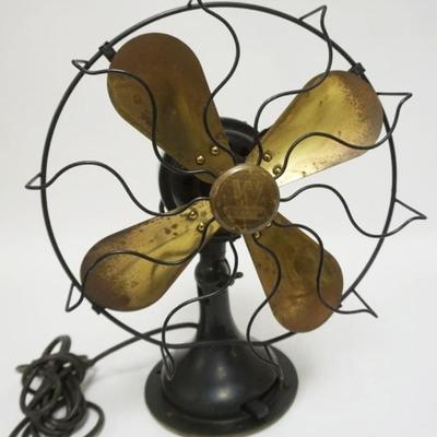 1067	WESTINGHOUSE ELECTRIC BRASS BLADE FAN, APPROXIMATELY 13 IN X 10 IN X 18 IN HIGH

