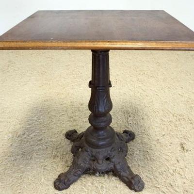 Sale Photo Thumbnail #269: 1269	FANCY CAST METAL TABLE BASE WITH WOOD TOP, APPROXIMATELY 27 IN X 24 IN X 30 IN H
