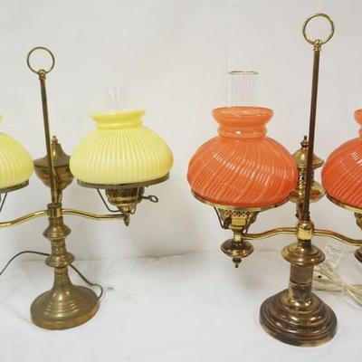 1044	2 STUDENT STYLE LAMPS, BRASS ON COLUMNS SEPARATED, TALLEST APPROXIMATELY 24 IN HIGH
