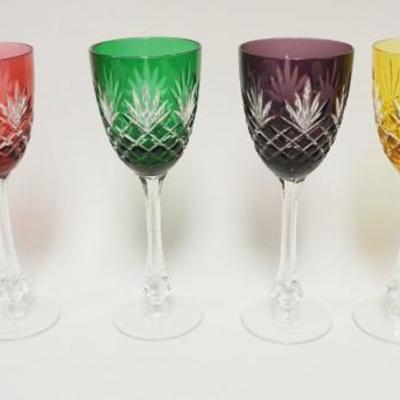 1054	FABERGE COLORED CUT TO CLEAR TALL STEMMED WINES, EACH APPROXIMATELY 3 IN X 8 1/2 IN HIGH
