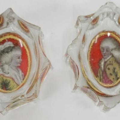 1058	REVERSE PAINTED PORTRAIT GLASS SALT CELLARS, EACH APPROXIMATELY 3 IN X 2 3/4 IN X 1 IN HIGH
