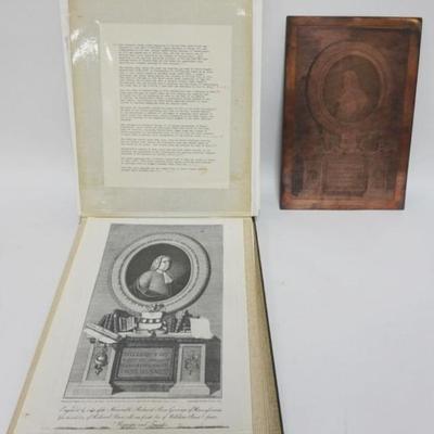 Sale Photo Thumbnail #112: 1112	COPPER ENGRAVING PLATE OF WILLIAM PENN & ENGRAVINGS & INFO PLATE, APPROXIMATELY 9 1/2 IN X 14 IN
